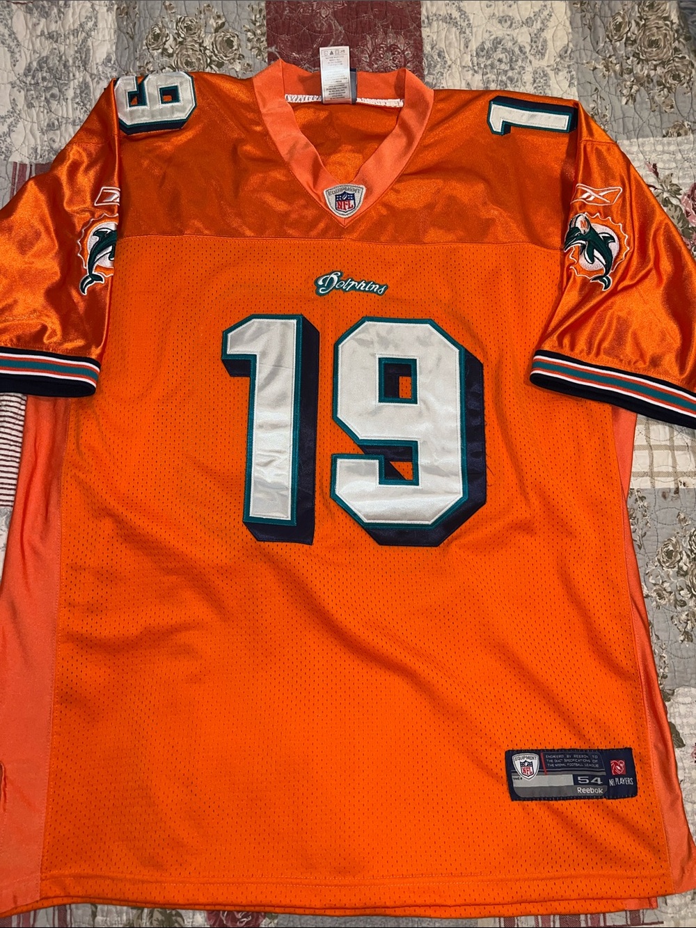 Reebok Onfield Miami Dolphins vintage Sewn Marshall 19 jersey size 54